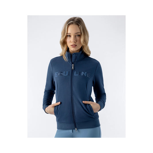 Equiline Eqenras naisten vetoketjullinen collegepaita denim värissä edestä