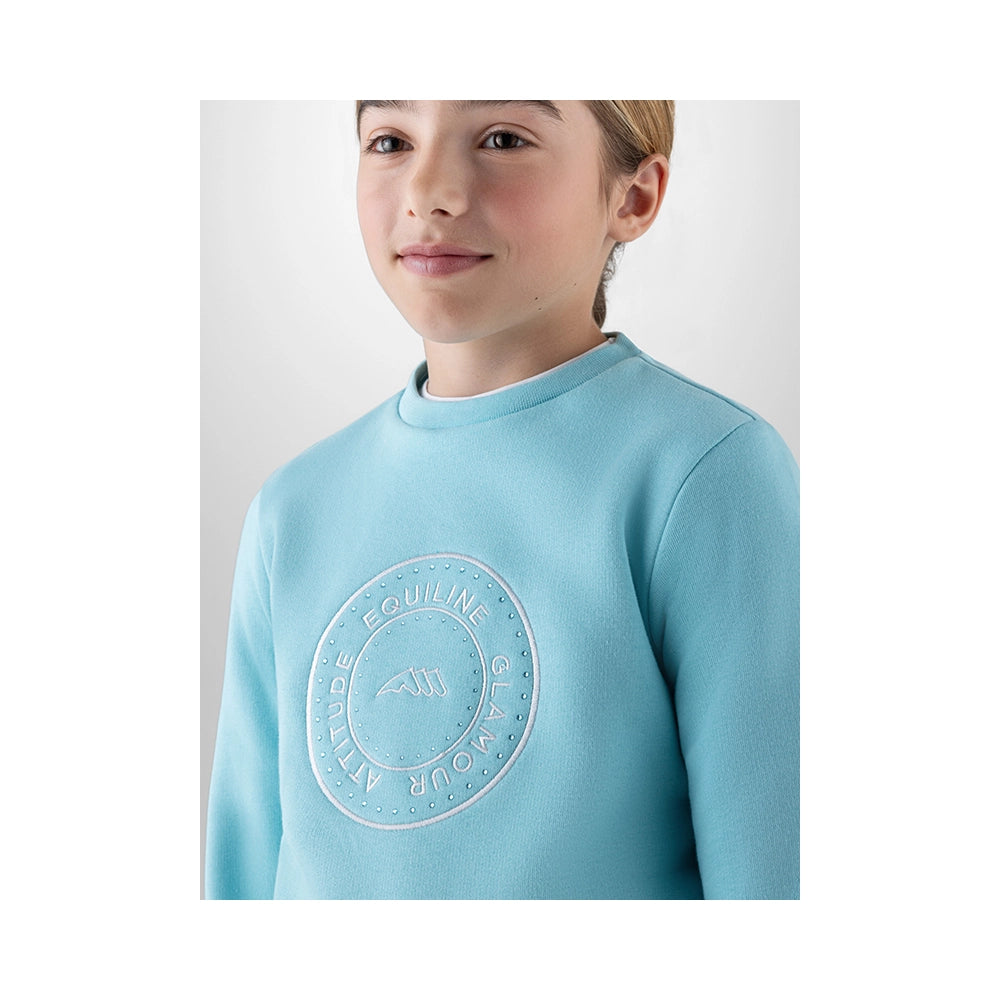 Equiline GORYK junior sweatshirt logo ja mikroniittiyksityiskohta rinnassa