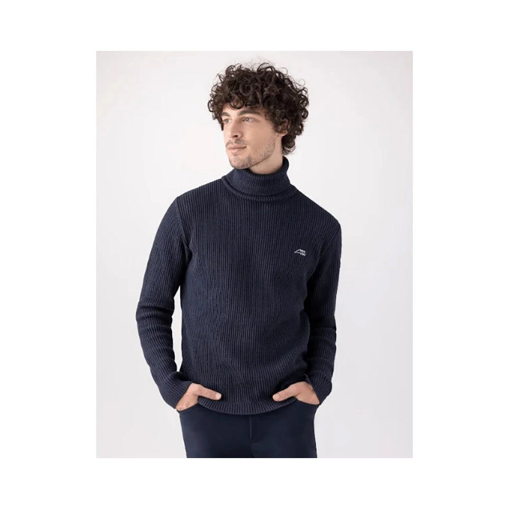 Equiline Rudi miesten sininen neule, lämmin tech-cotton-materiaali ja siisti high-neck-malli