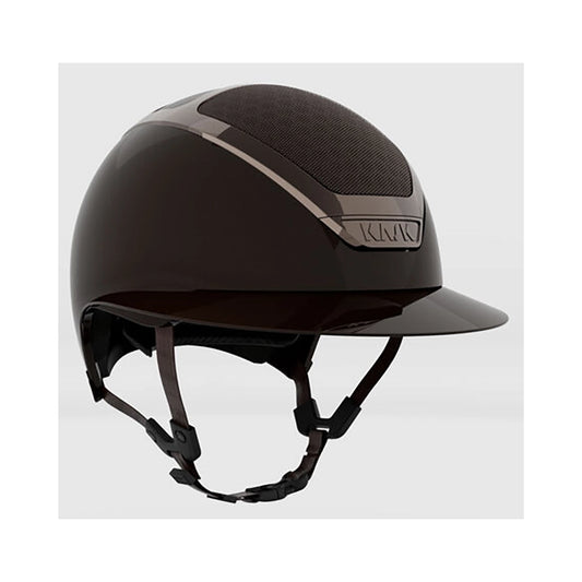 KASK Star Lady Pure Shine Chrome kiiltävä ratsastuskypärä ruskeana, elegantti viimeistely ja aurinkolippa