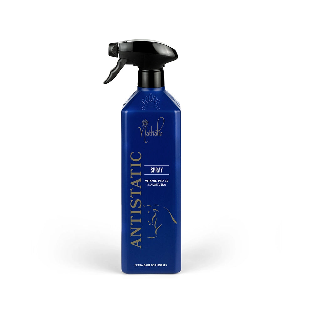 Nathalie Antistatic Spray hevosen karvapeitteelle, poistaa loimen aiheuttaman staattisen sähkön ja hoitaa karvaa