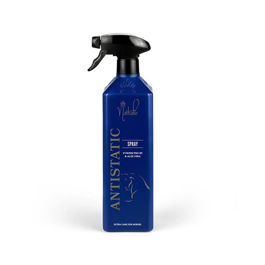 Nathalie Antistatic Spray hevosen karvapeitteelle, poistaa loimen aiheuttaman staattisen sähkön ja hoitaa karvaa