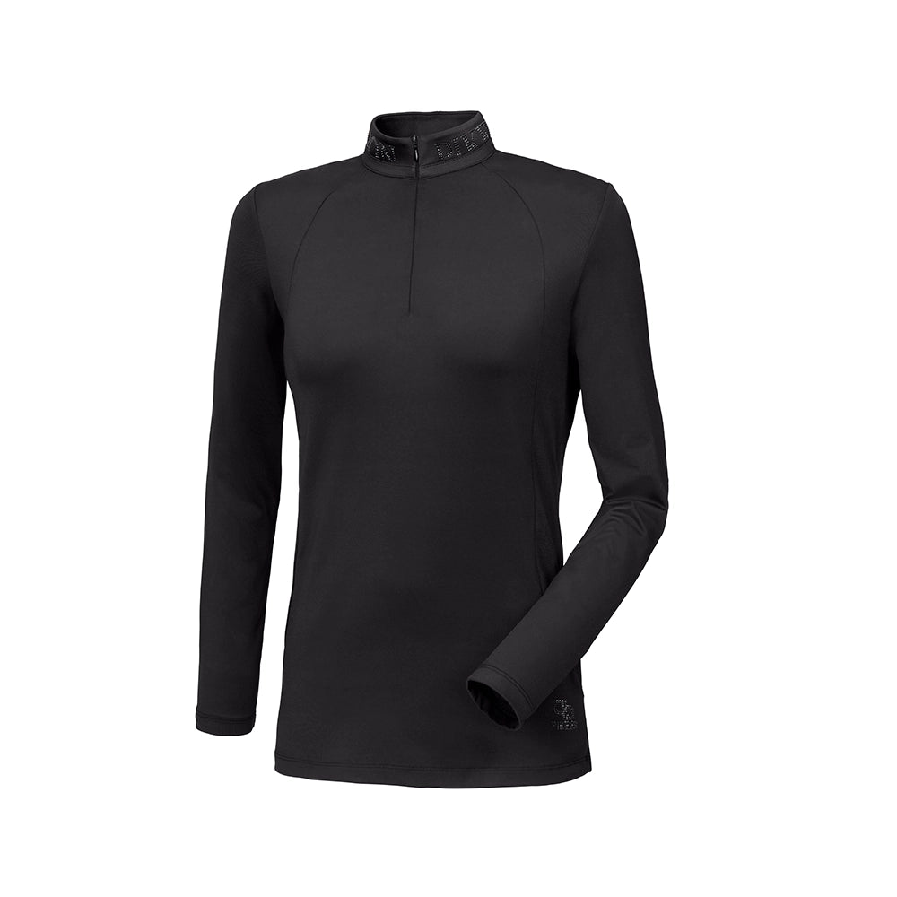 Pikeur Sareen musta ratsastuspaita, hengittävä ja nopeasti kuivuva materiaali sekä hillityt strassiyksityiskohdat